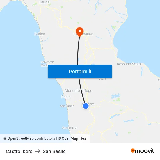 Castrolibero to San Basile map