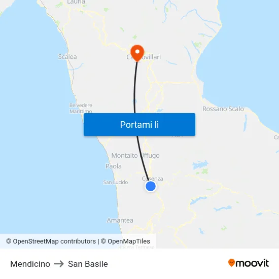 Mendicino to San Basile map