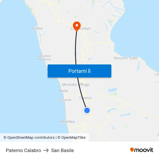 Paterno Calabro to San Basile map