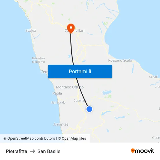 Pietrafitta to San Basile map