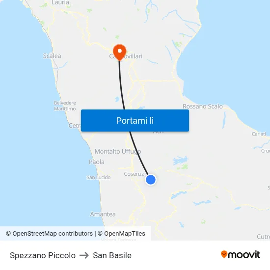 Spezzano Piccolo to San Basile map