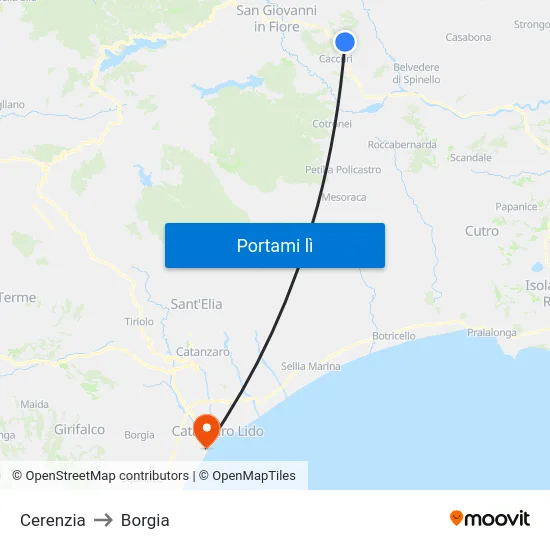 Cerenzia to Borgia map