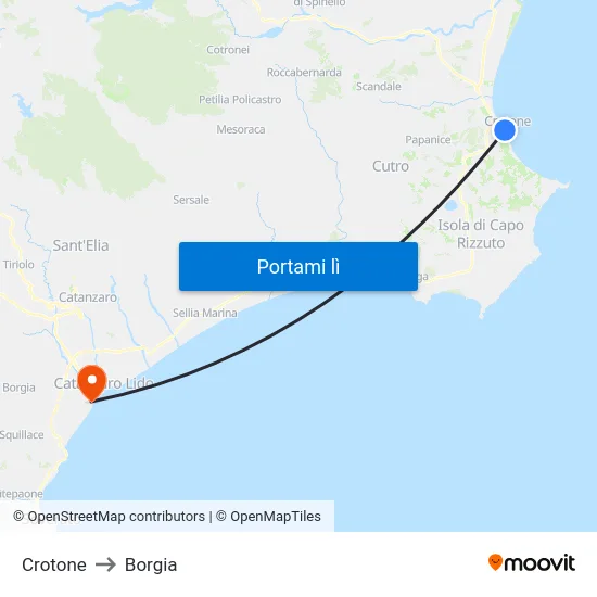 Crotone to Borgia map