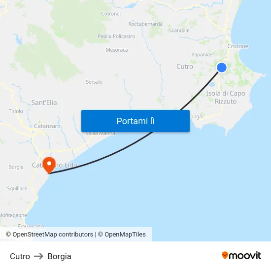 Cutro to Borgia map