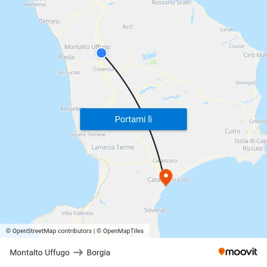 Montalto Uffugo to Borgia map