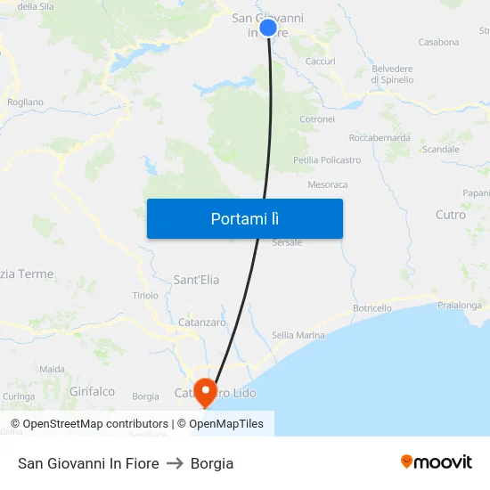 San Giovanni In Fiore to Borgia map