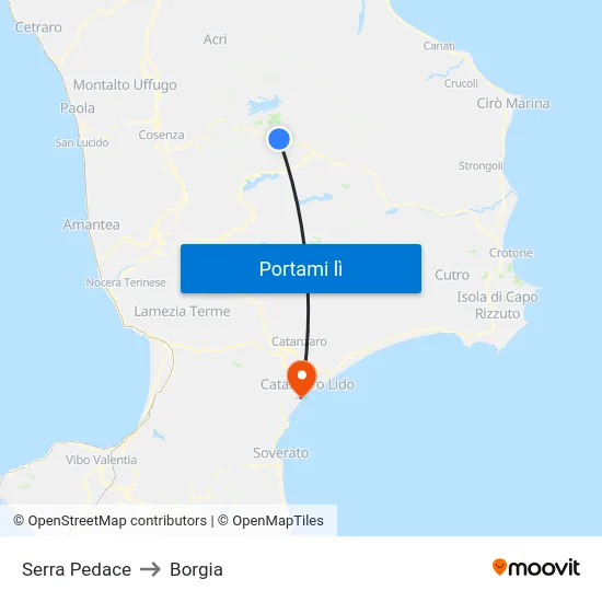 Serra Pedace to Borgia map