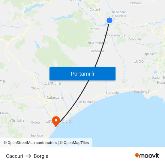 Caccuri to Borgia map