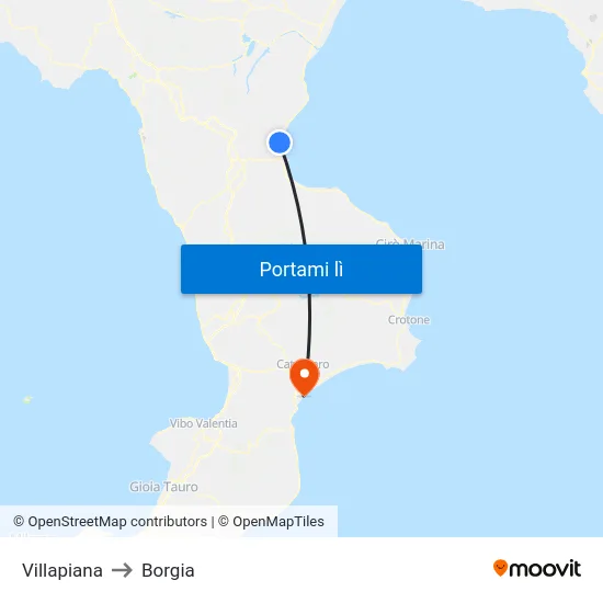 Villapiana to Borgia map