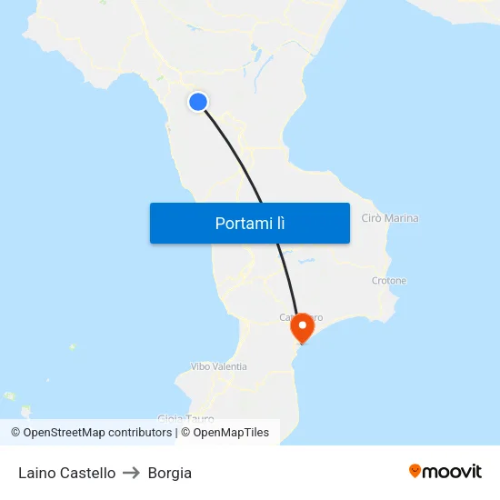 Laino Castello to Borgia map