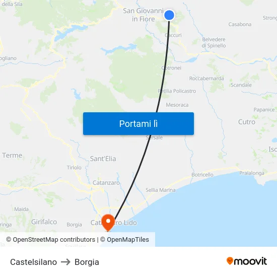 Castelsilano to Borgia map