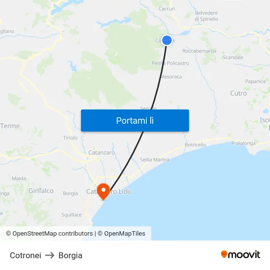 Cotronei to Borgia map
