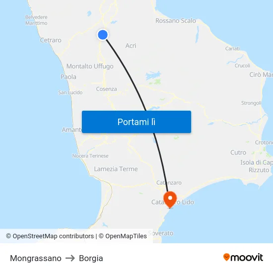 Mongrassano to Borgia map