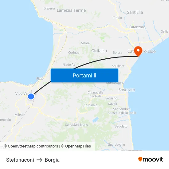 Stefanaconi to Borgia map