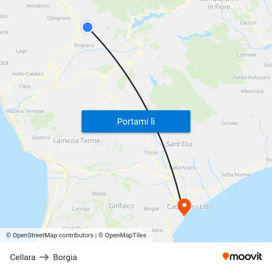 Cellara to Borgia map