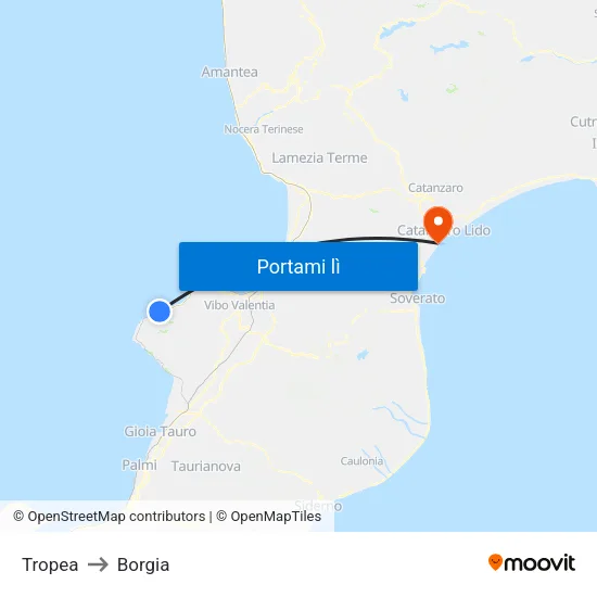 Tropea to Borgia map
