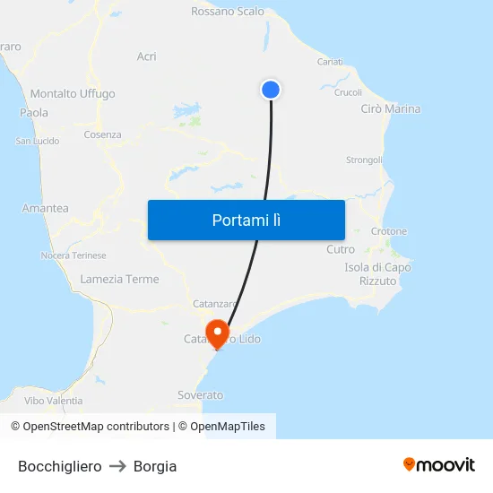 Bocchigliero to Borgia map