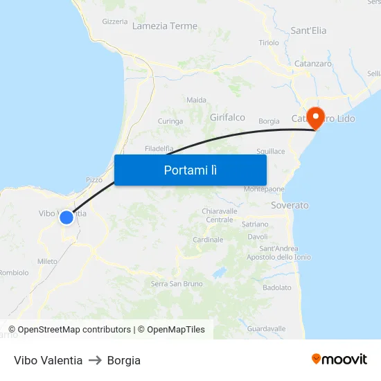 Vibo Valentia to Borgia map