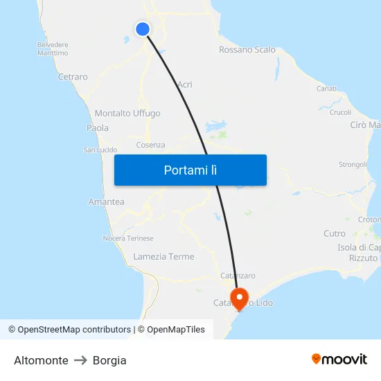 Altomonte to Borgia map