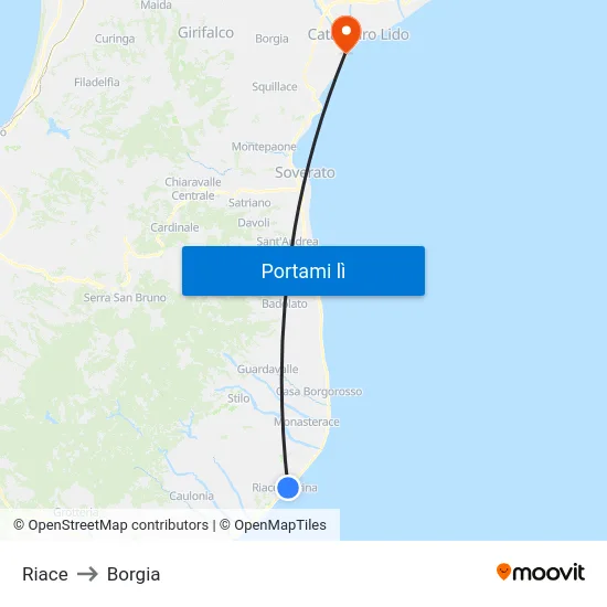 Riace to Borgia map