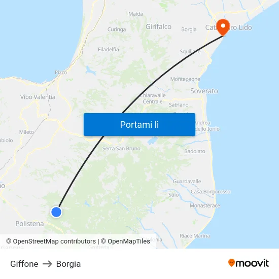 Giffone to Borgia map