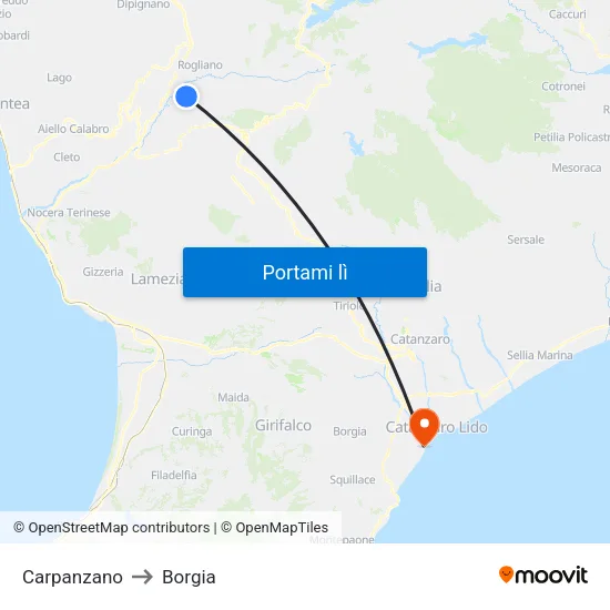 Carpanzano to Borgia map
