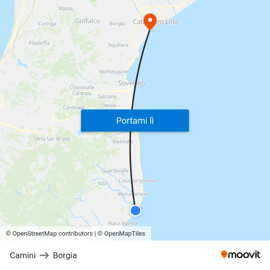 Camini to Borgia map