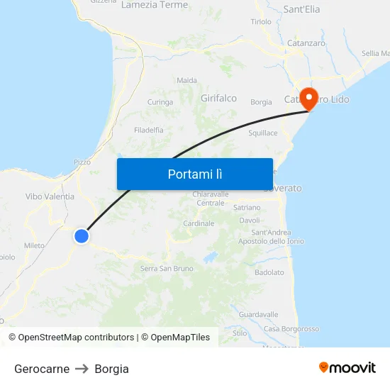 Gerocarne to Borgia map