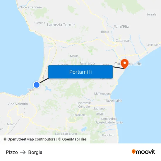 Pizzo to Borgia map
