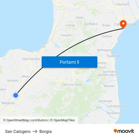 San Calogero to Borgia map