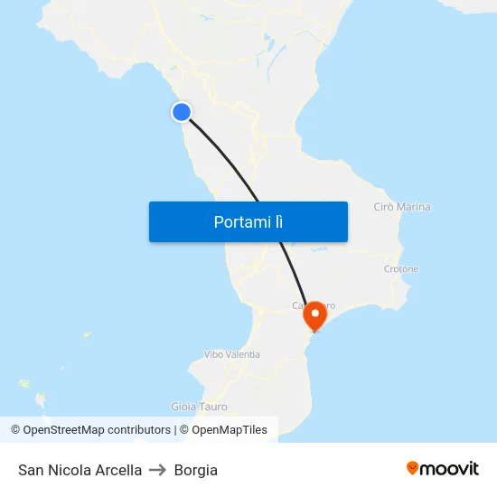 San Nicola Arcella to Borgia map