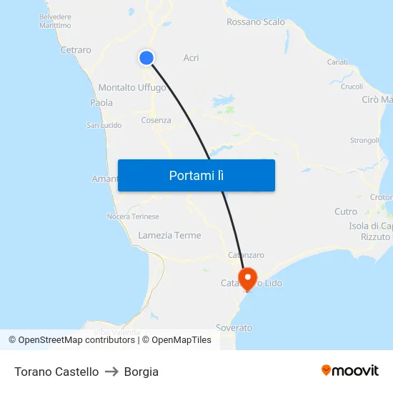Torano Castello to Borgia map