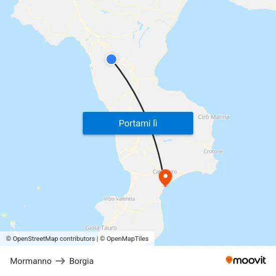 Mormanno to Borgia map
