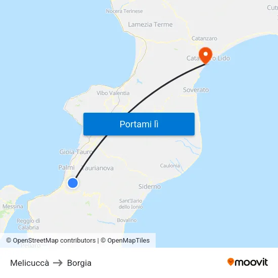 Melicuccà to Borgia map