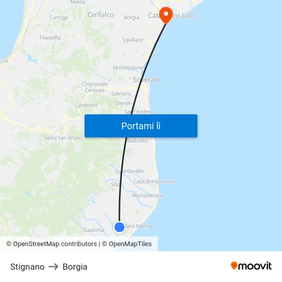 Stignano to Borgia map