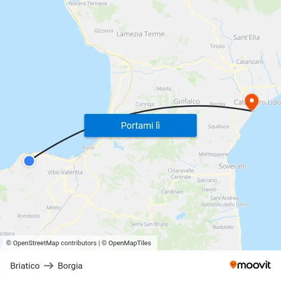 Briatico to Borgia map
