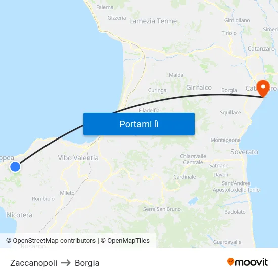Zaccanopoli to Borgia map