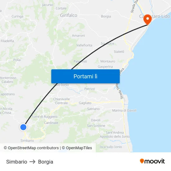 Simbario to Borgia map