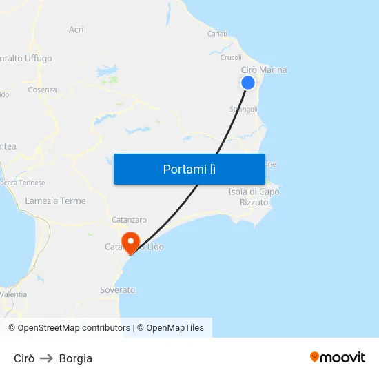Cirò to Borgia map