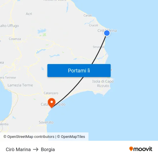 Cirò Marina to Borgia map