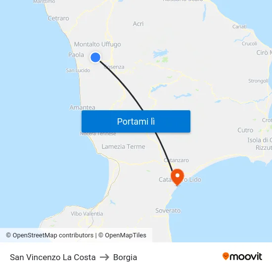 San Vincenzo La Costa to Borgia map