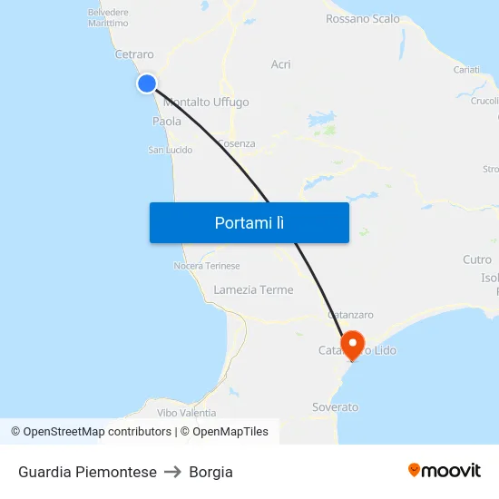 Guardia Piemontese to Borgia map