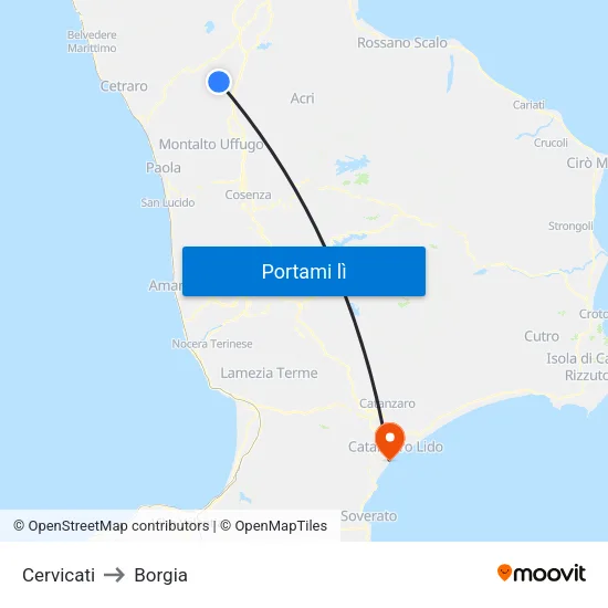 Cervicati to Borgia map