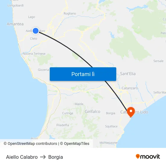 Aiello Calabro to Borgia map