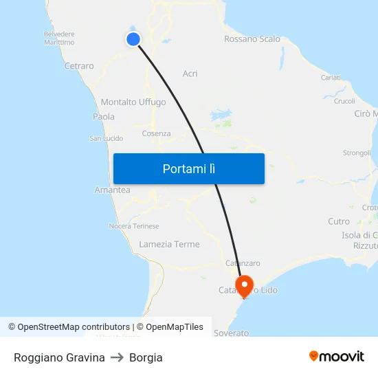 Roggiano Gravina to Borgia map
