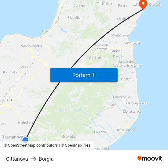 Cittanova to Borgia map