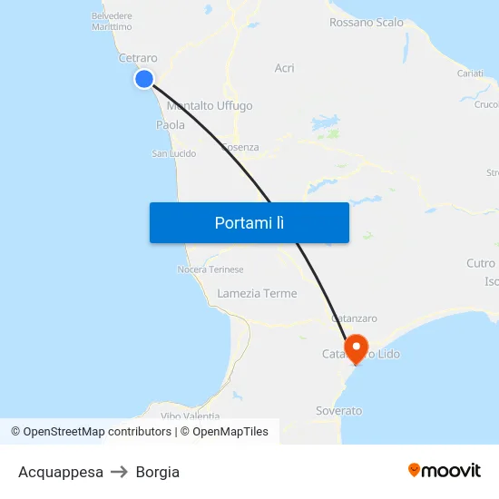 Acquappesa to Borgia map