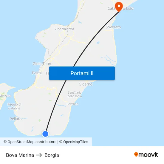 Bova Marina to Borgia map