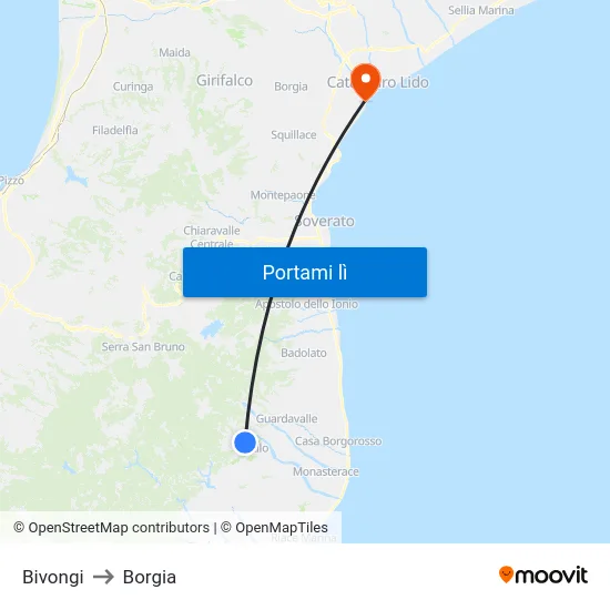 Bivongi to Borgia map