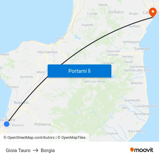 Gioia Tauro to Borgia map